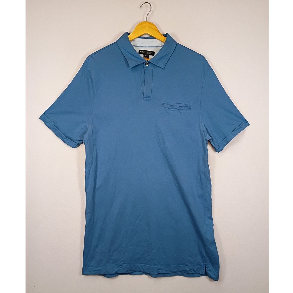 Preppy Banana Republic Mens Large Tall Blue Fitted Pima Cotton Pocket Polo Shirt